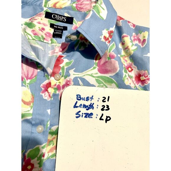 Chaps button up shirt no iron blue spring summer floral easter casual women Lp - Picture 5 of 5